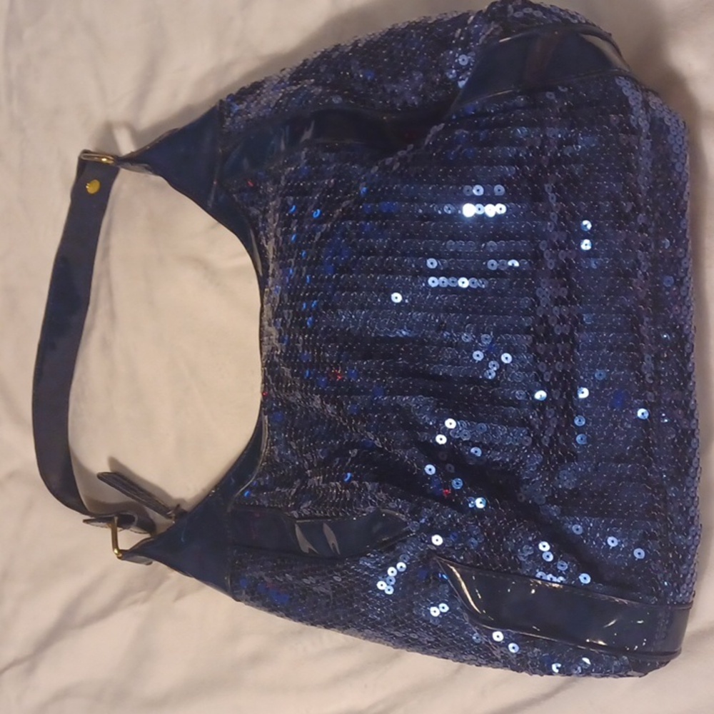 Sequin Hobo Shoulder Bag in Navy Blue